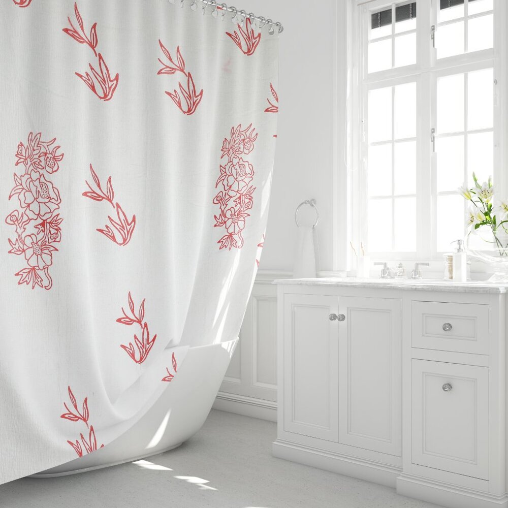 ICONIUM beige, floral, cotton fabric, shower curtain for bathroom